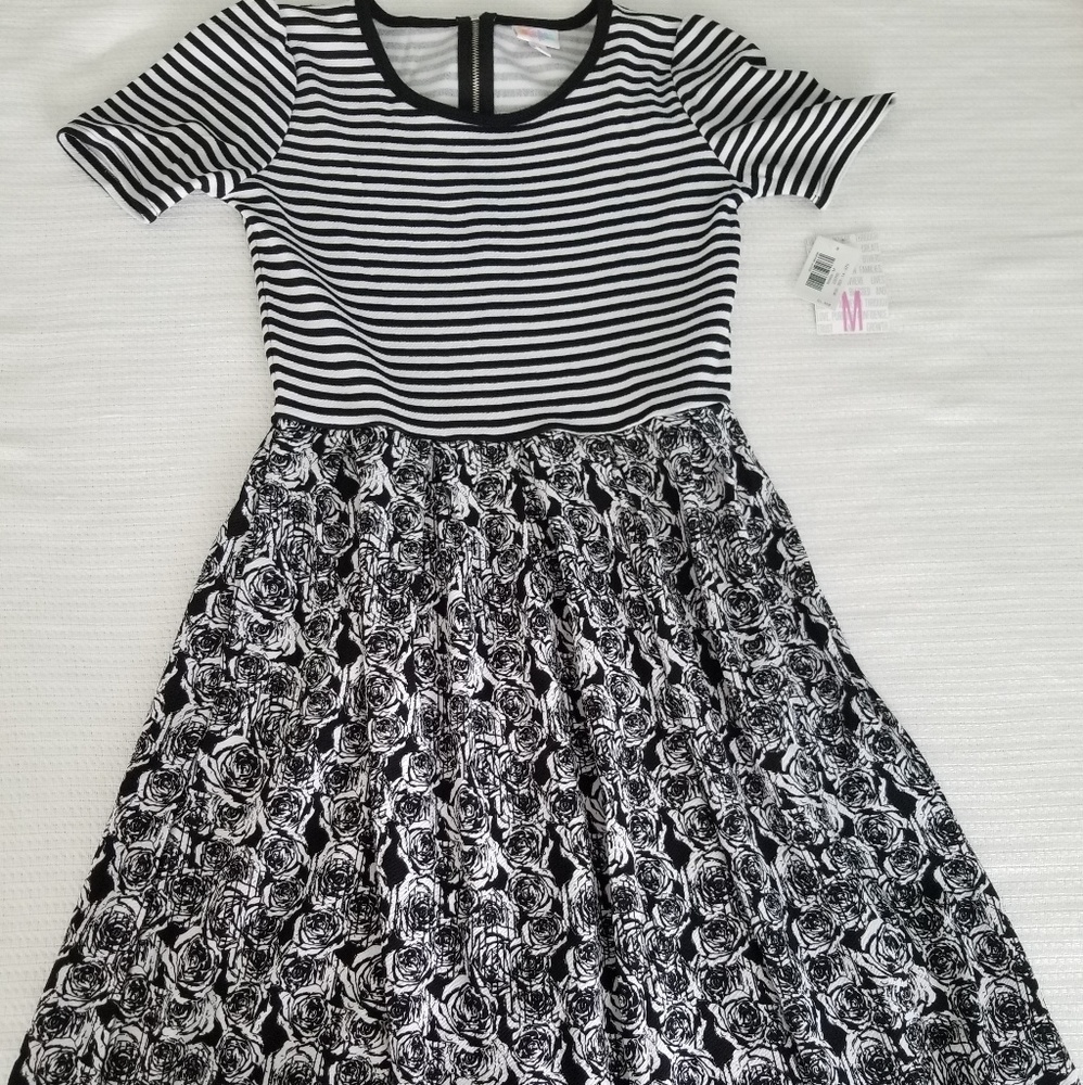 Lularoe Amelia Black White Stripe Floral M
